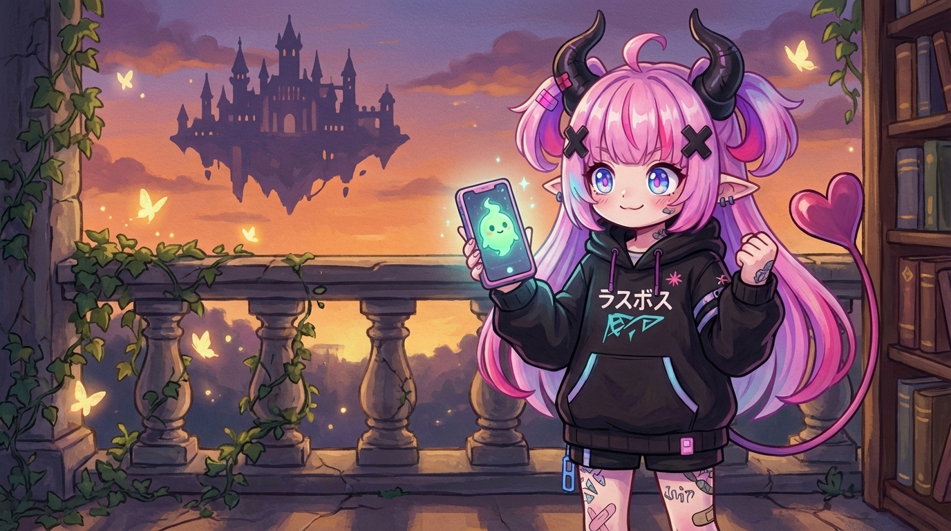 らすぼすが「ふっ、これで準備は整った」(...よし、わらわも今から試してみるか...)と決意する挿絵(読者に「自分も今すぐ試そう」という行動を促す)