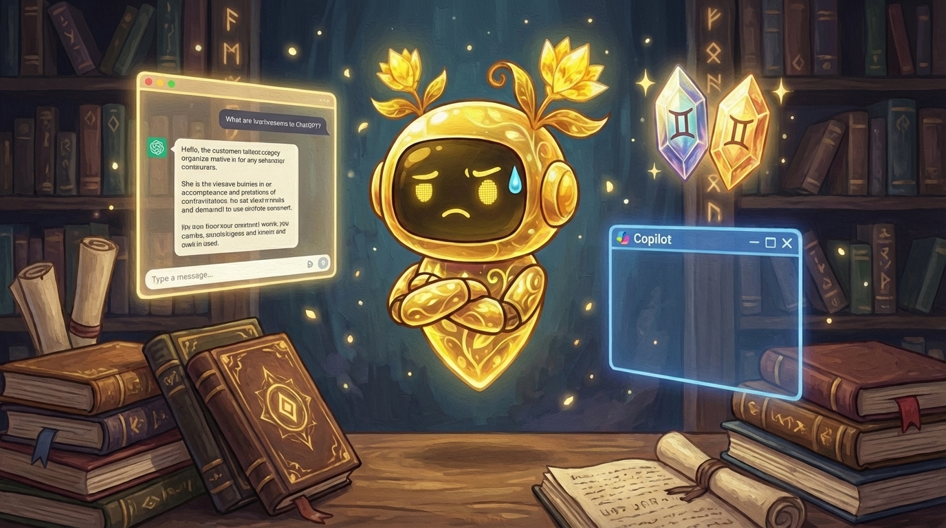 らすぼすが困り顔で「…（どこから使えばいいんだ）」と考えているキャラ挿絵（読者と同じ目線で戸惑っている表情）