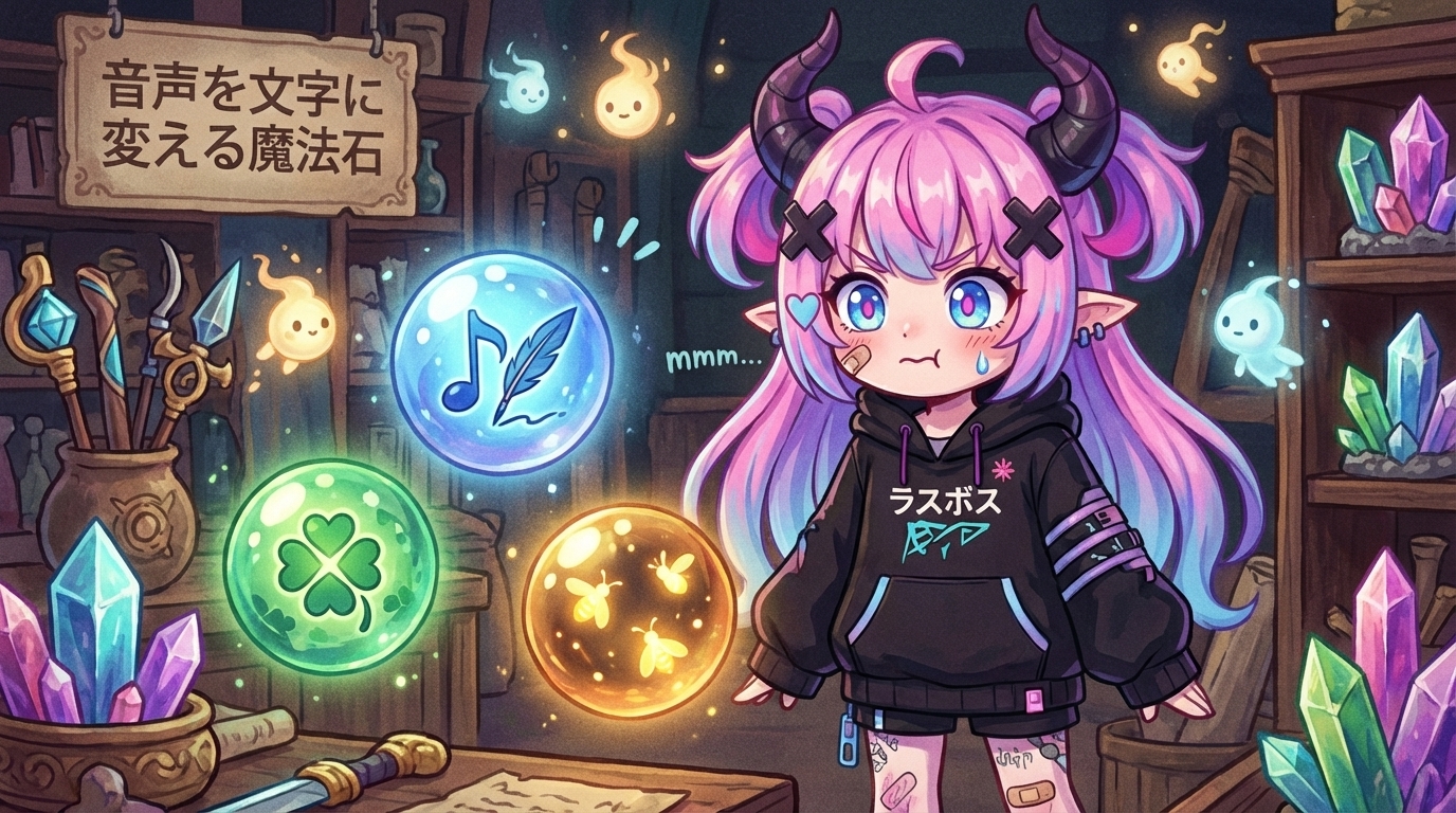 らすぼすの本文中挿絵①。アプリ3つのアイコンを前に少し緊張した表情で構えているイラスト