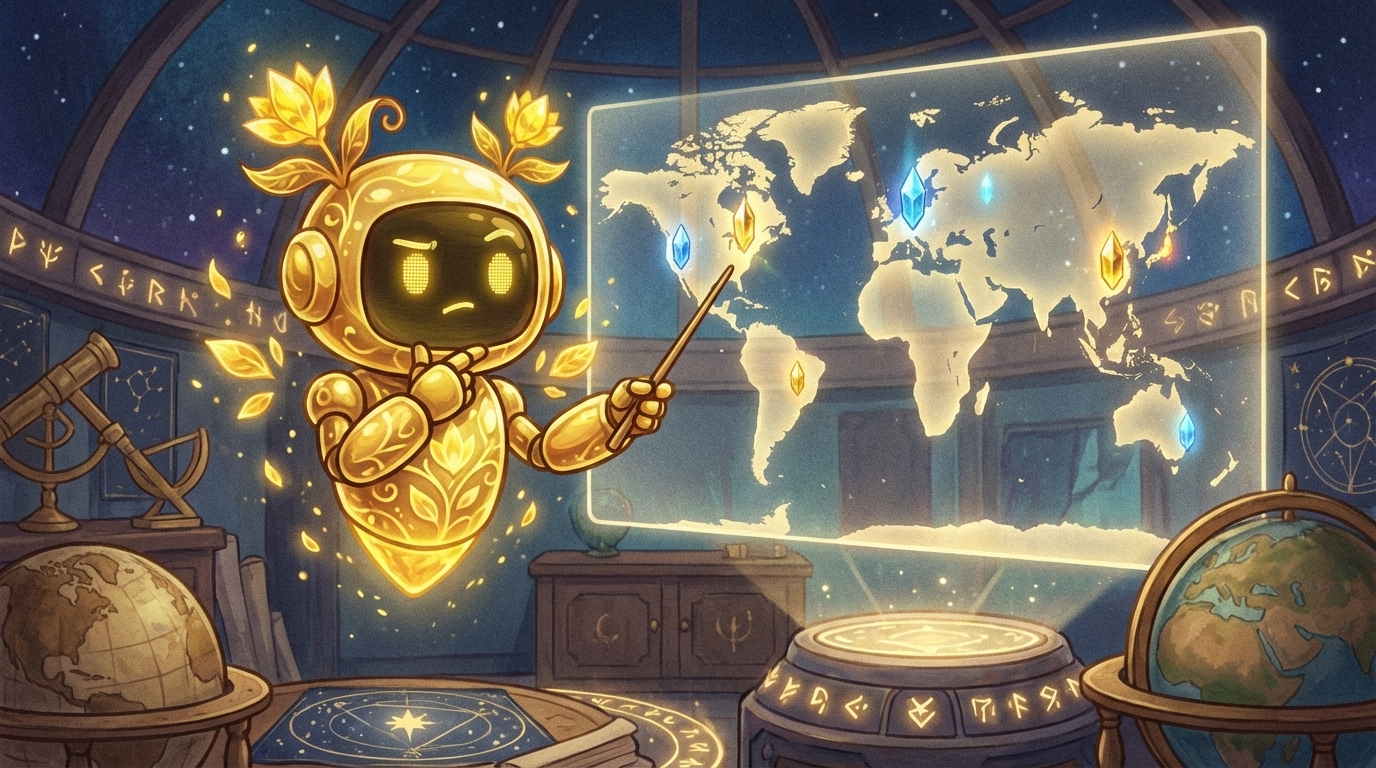 じょしゅキャラが簡略化された世界地図(EU・米国・G7がマークされたもの)を指差しているカット